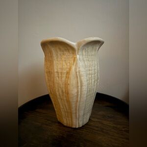 Haeger Ceramic Vase with Wavy Floral Rim, Ivory/Cream, Medium